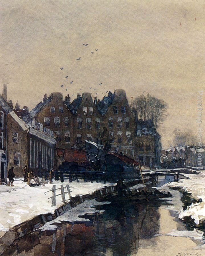 Johan Hendrik Van Mastenbroek A Canal Scene In Winter